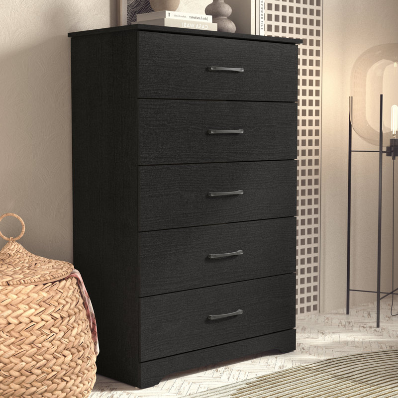 Commode 5 tiroirs Arkia, Chêne noir / robuste