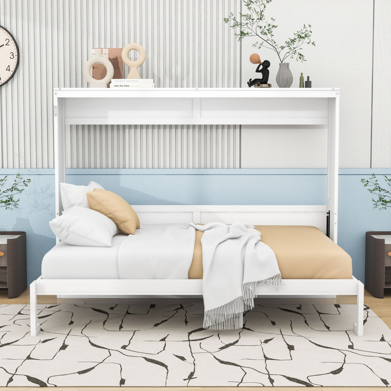 Armoire murale Murphy avec lattes et pieds, Double, Blanc