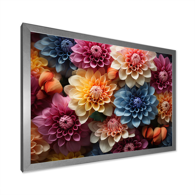 Mums Field Vibrant, reproduction d'art sur toile, Cadre simple gris, H 12 po x l 20 po x P 1 po