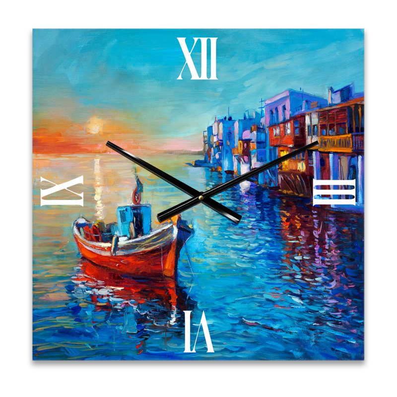 Horloge murale, bateaux reposant sur l'eau près de la ville côtière I, Grand