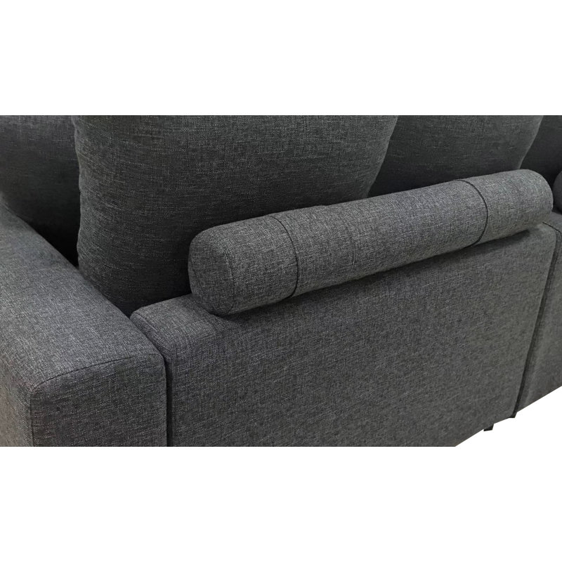 Modern Deep-seated Fabric Sectional Sofa With Reversible Ottoman, Dark Gray Corduroy
