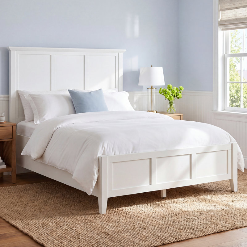 Renee Solid Wood Standard Bed with Panel Headboard, Queen, Blueberry