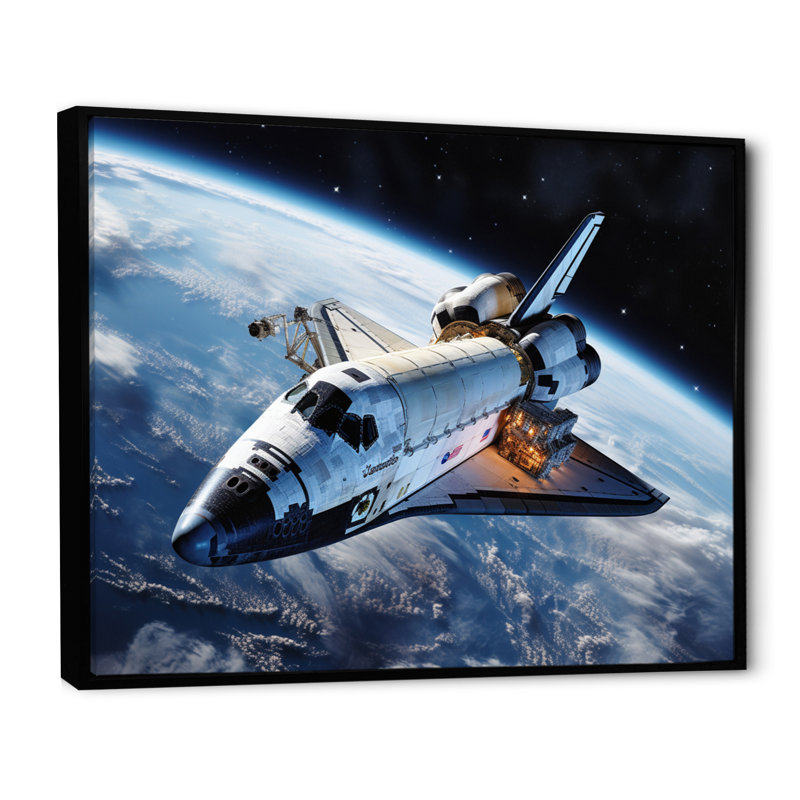 Navette Antares dans l'espace I sur toile, H 12 po x l 20 po x P 1 po, Cadre flottant noir