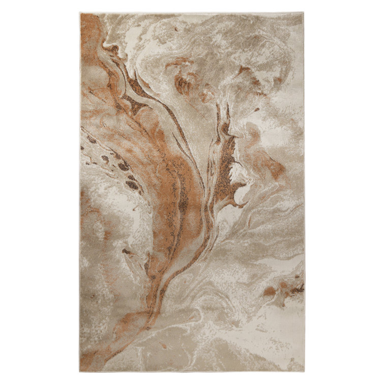 Abstract Machine Woven Marble Mocha Swirl Polypropylene Area Rug in Beige