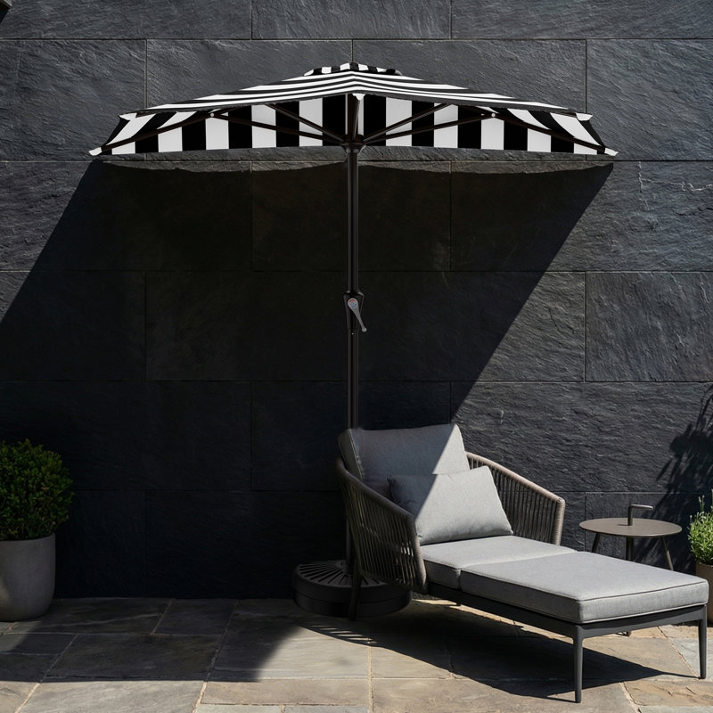 Parasol de patio semi-latéral en acier de 9 pi avec système de levage à manivelle, 5 nervures robustes imperméables, parasol de table de patio UPF 50+, tissu de qualité supérieure, protection UV,