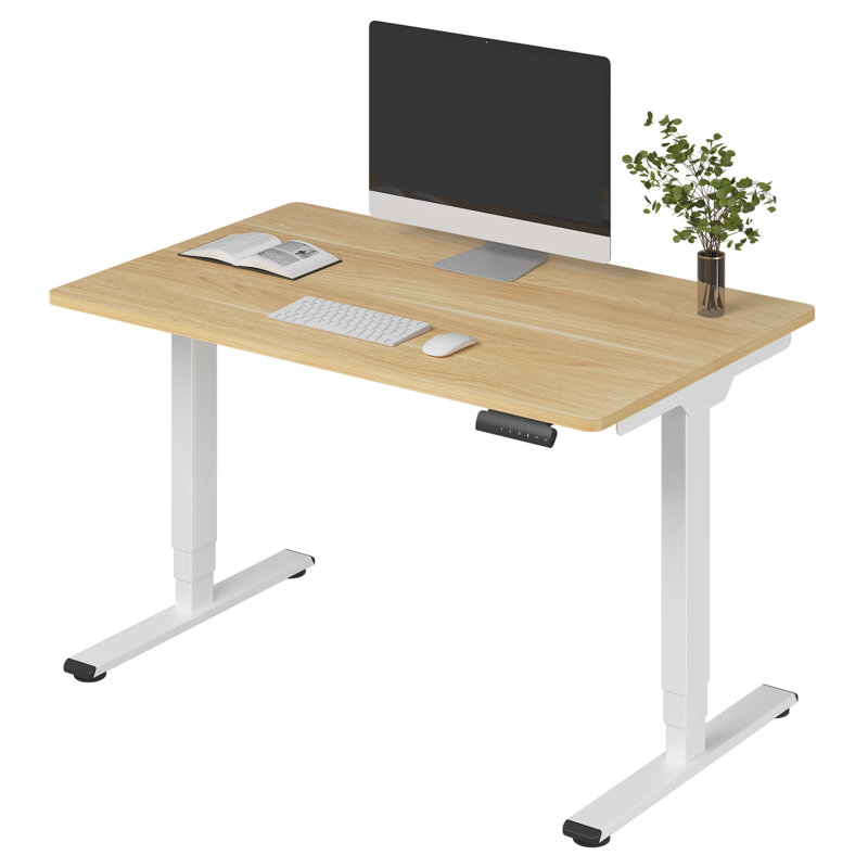 Bureau debout électrique à 3 étages à deux moteurs, 48.8" H x 48" W x 30" D, Érable / Blanc