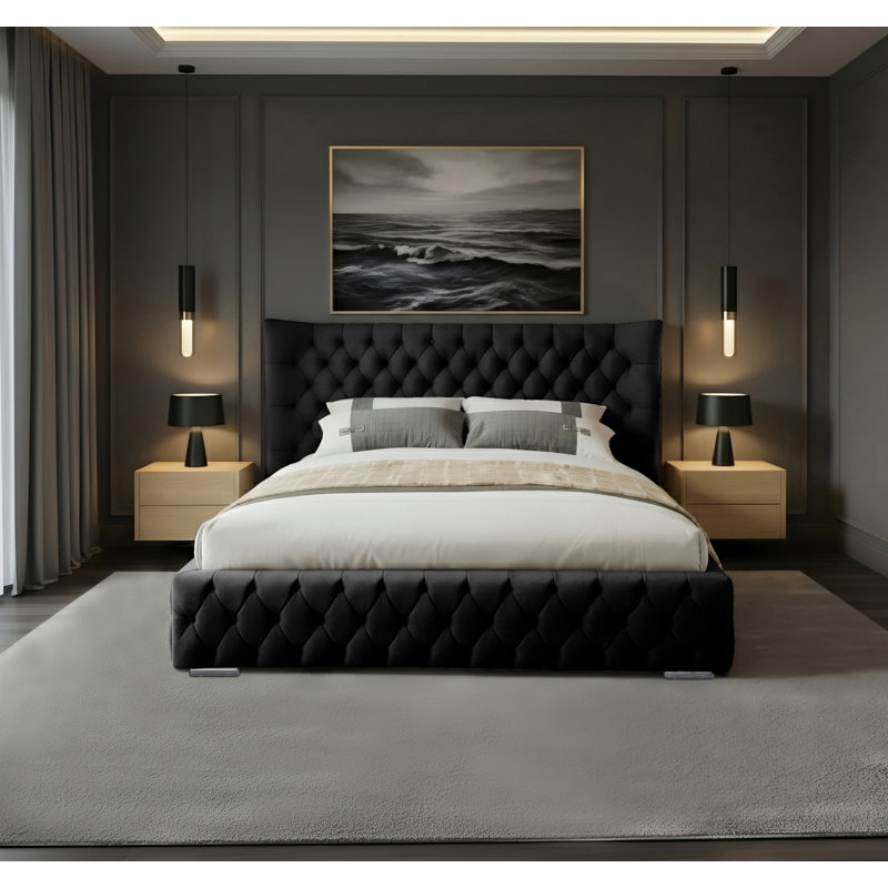 Achilleas Upholstered Bed, Black, Super King (6')