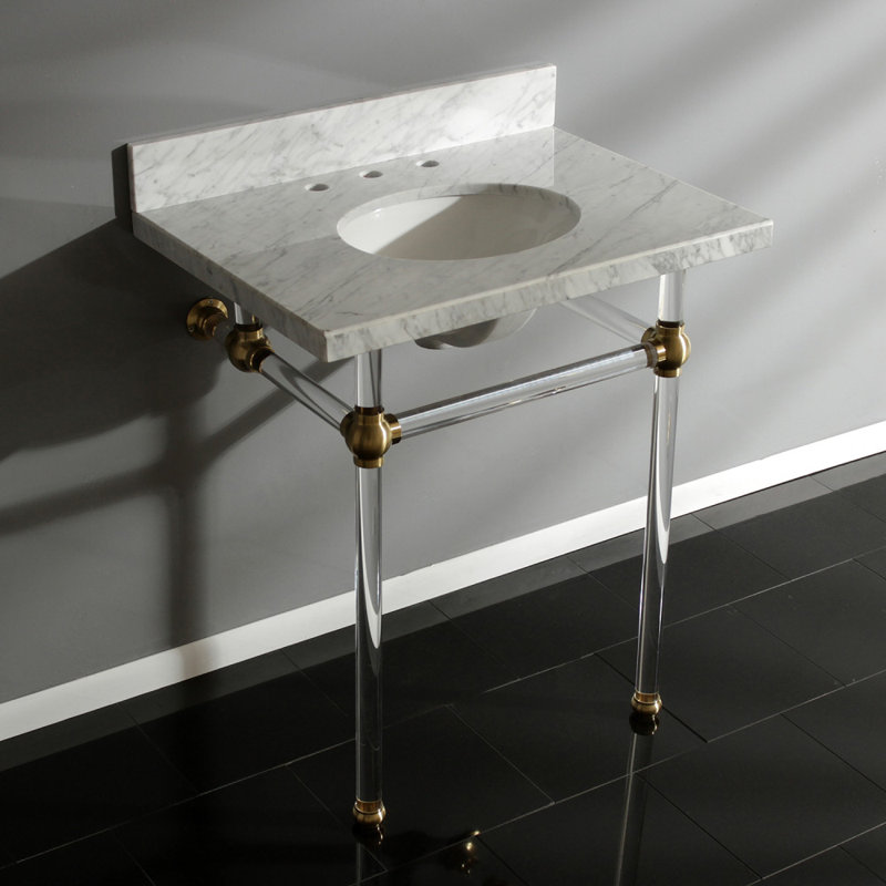 Kingston Brass Templeton 30-Inch Carrara Marble Vanity Top with Clear Acrylic Legs (8-Inch, 3-Hole)