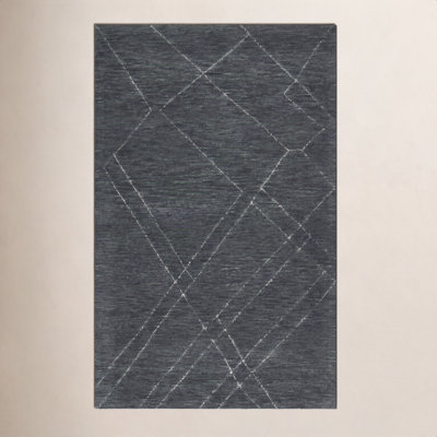 Navy White Hand-Tufted Abstract Wool Rug