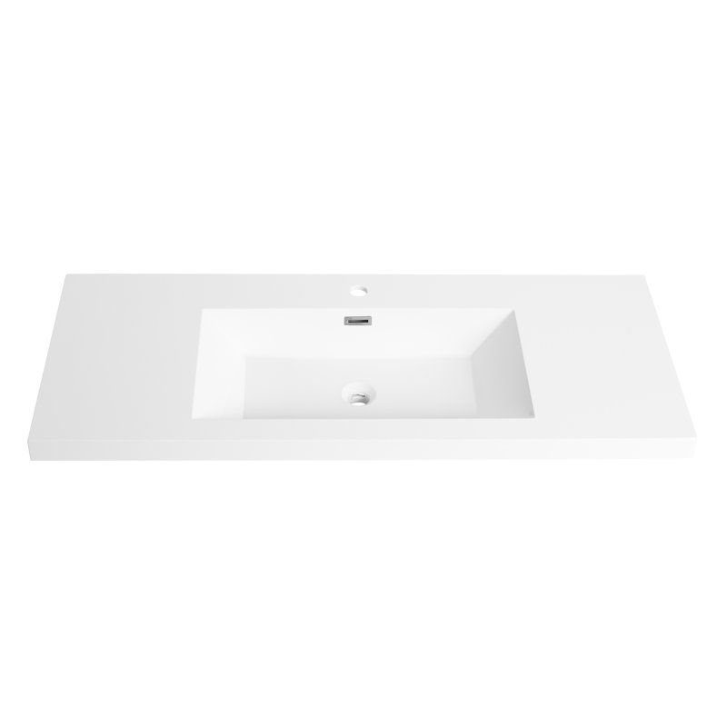 Lavabo de salle de bain 48 po en résine blanc brillant, 7,2 po de hauteur, 19,34 po de largeur, 46,68 po de profondeur, lavabo blanc attrayant et durable, robuste et contemporain