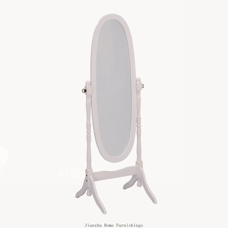 59.25 Inch Tall Standing Wooden Floor Mirror, Oval White Finish