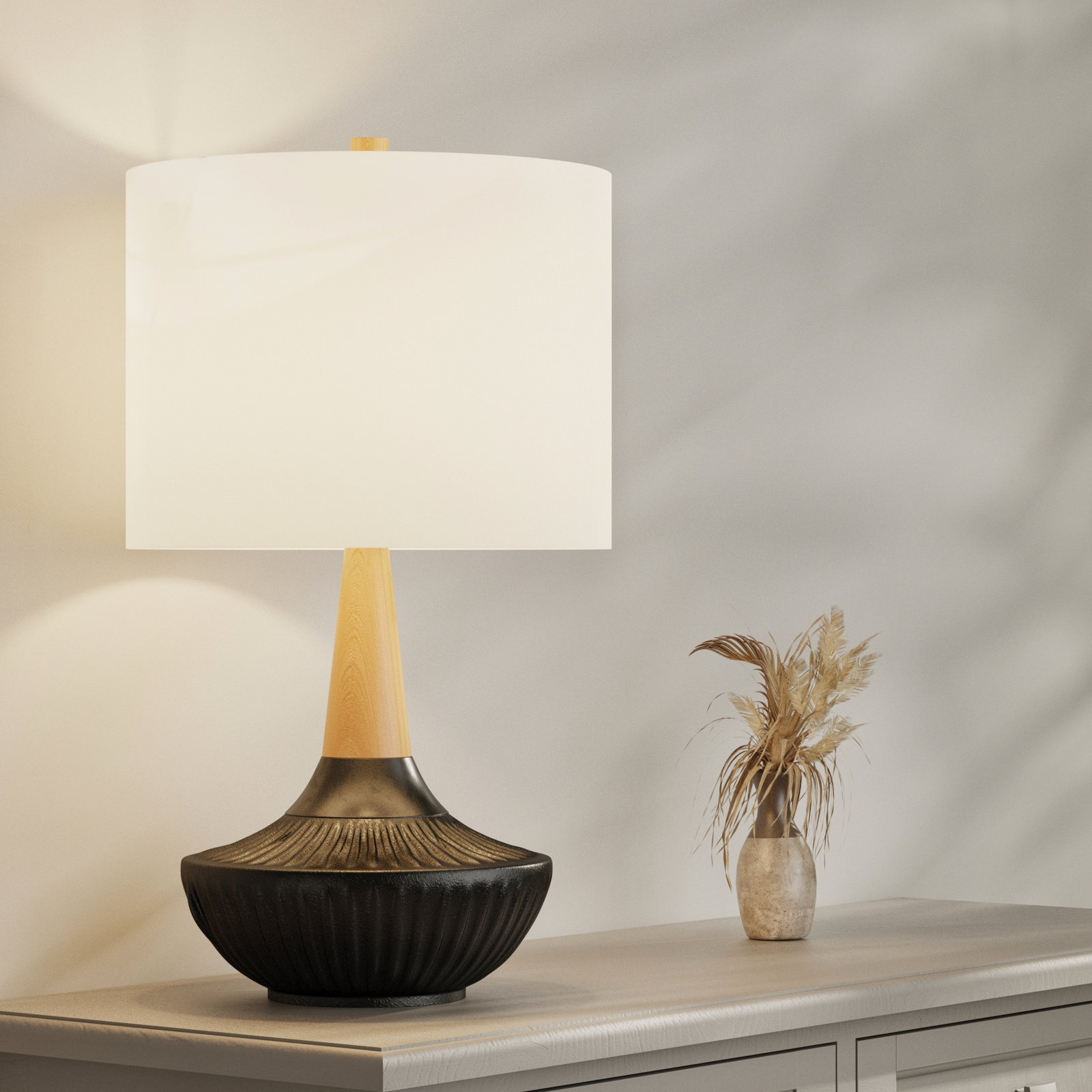 23'' Lodge Ceramic Wood Table Lamp For Living Room/bedroom, Black