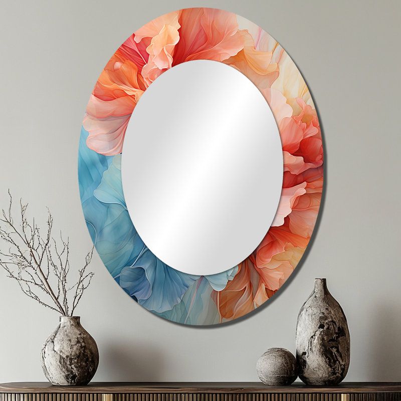 Metamorphic Dance - Red Modern Oval Wall Mirror, 40" x 30"