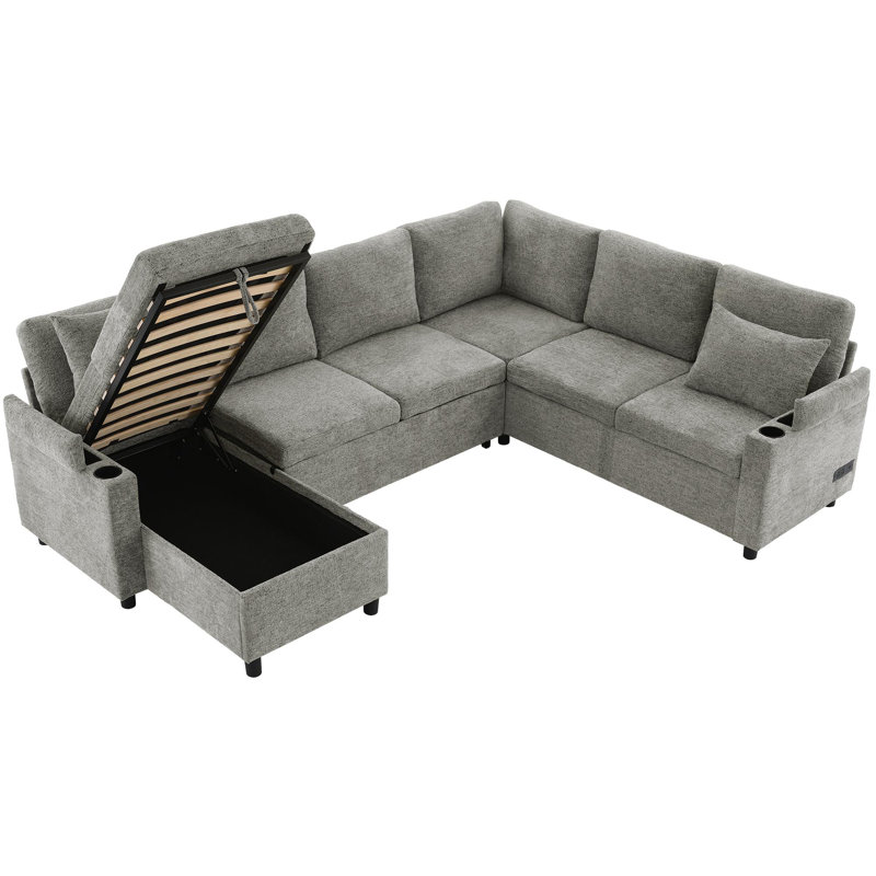 U-shaped Sofa with Ample Storage Space, Light Gray Chenille