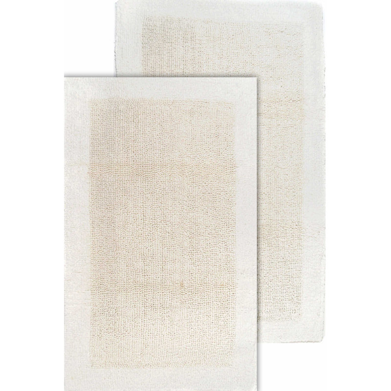 Ensemble de tapis pour salle de bain réversible 100% coton Fromma, Ivoire