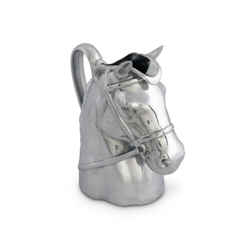Silver Aluminum Thoroughbred Horse Head Pitcher Vase