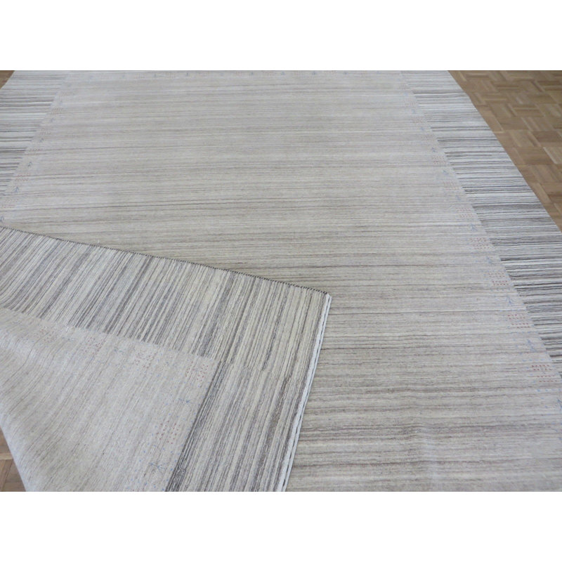 Tapis de zone rectangulaire 9 pi 3 po x 12 po one-of-kind à la main noué la beige/gris Drennon