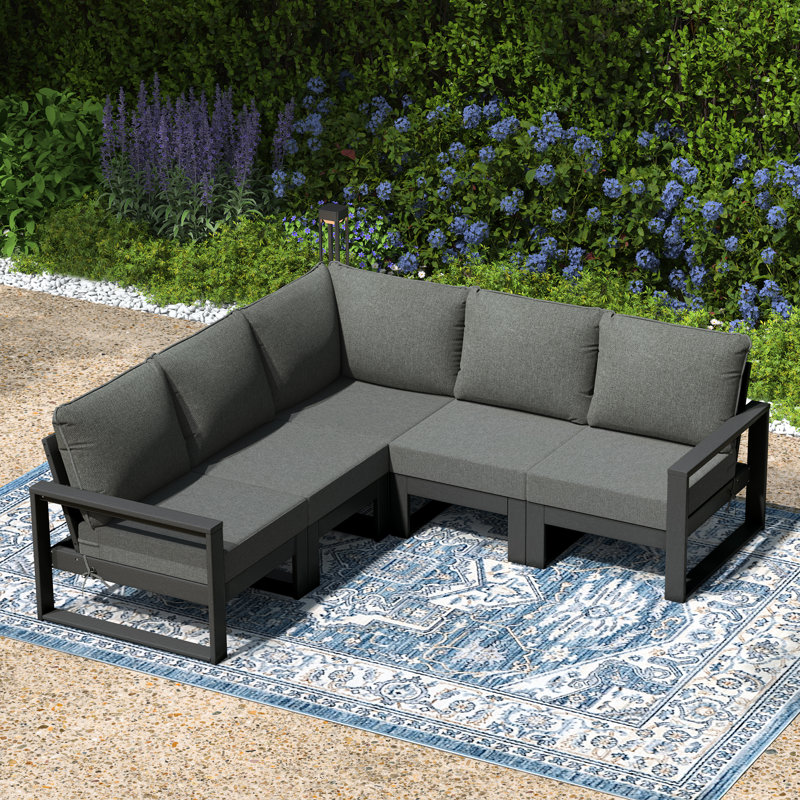 Patio 5-Piece Deep Seating Set With Frame, Gray, Gray