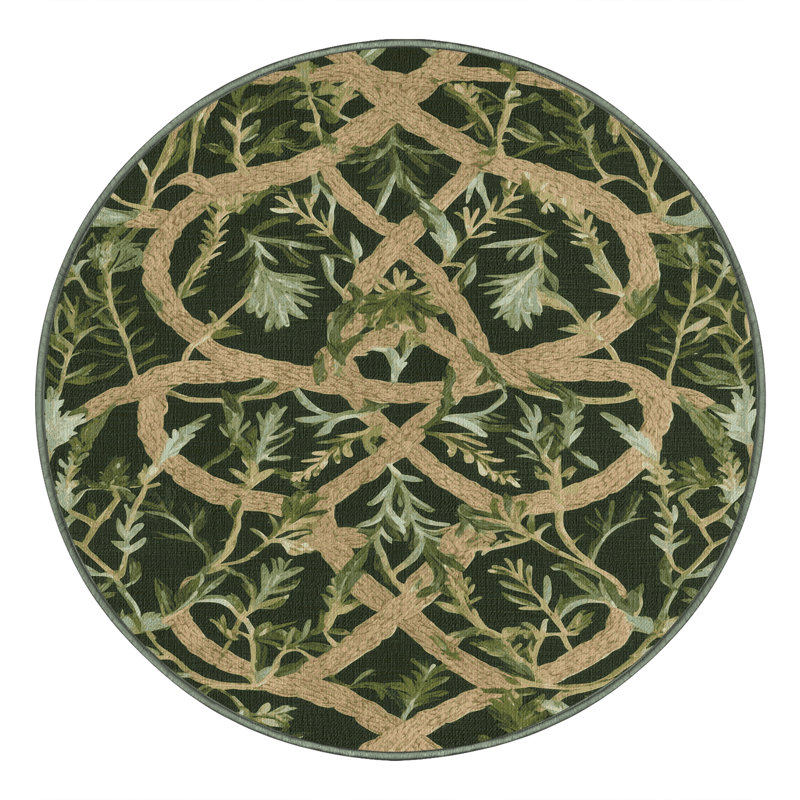 Tapis vert botanique lavable à la machine, Rond 3 pi