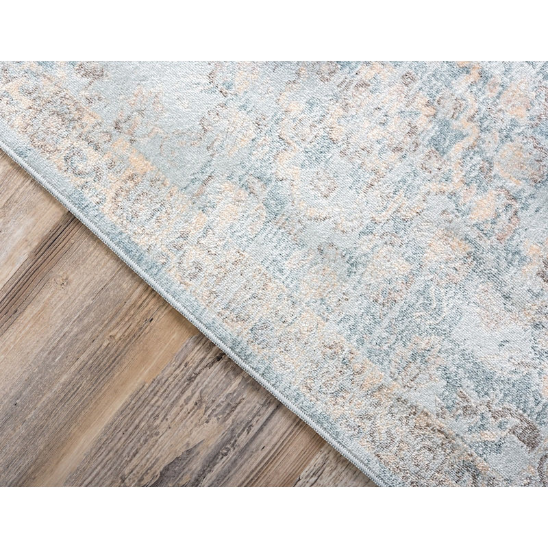 Serene Light Blue Floral 9' x 12' Handmade Synthetic Rug