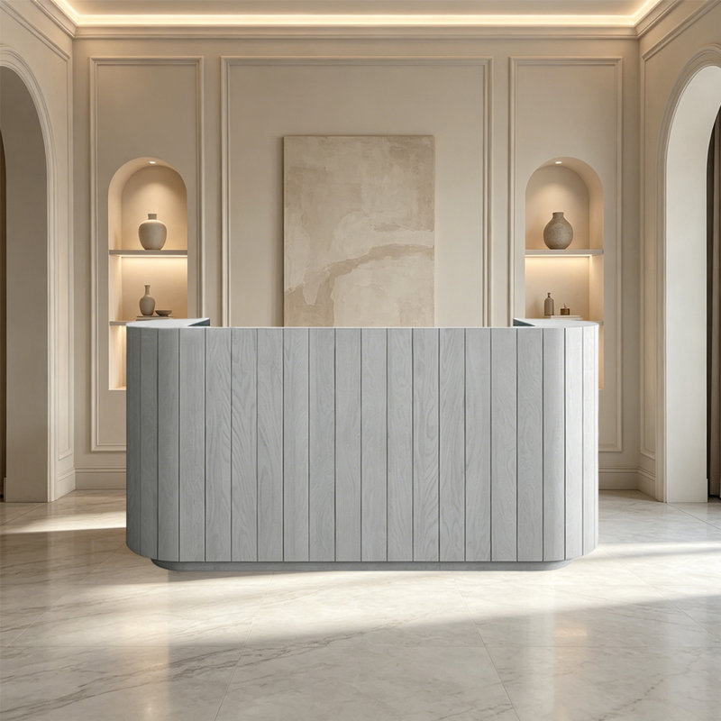 Bureau de réception robuste en grain de bois rétro avec tiroir verrouillable, Grey