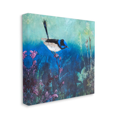 Blue Bird Perched Sea Life Coral Underwater Scene Oversized Stretched Canvas Wall Art By Trudy Rice an-089_cn_24x24 -  Stupell Industries, an-089_cn_17x17