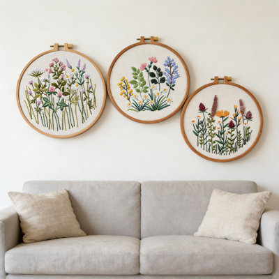 Embroidery Kit For Beginners -Floral Easy Embroidery Kits For Adults Starter Cross Stitch Kit DIY Needlepoint With Step-By-Step Instruction