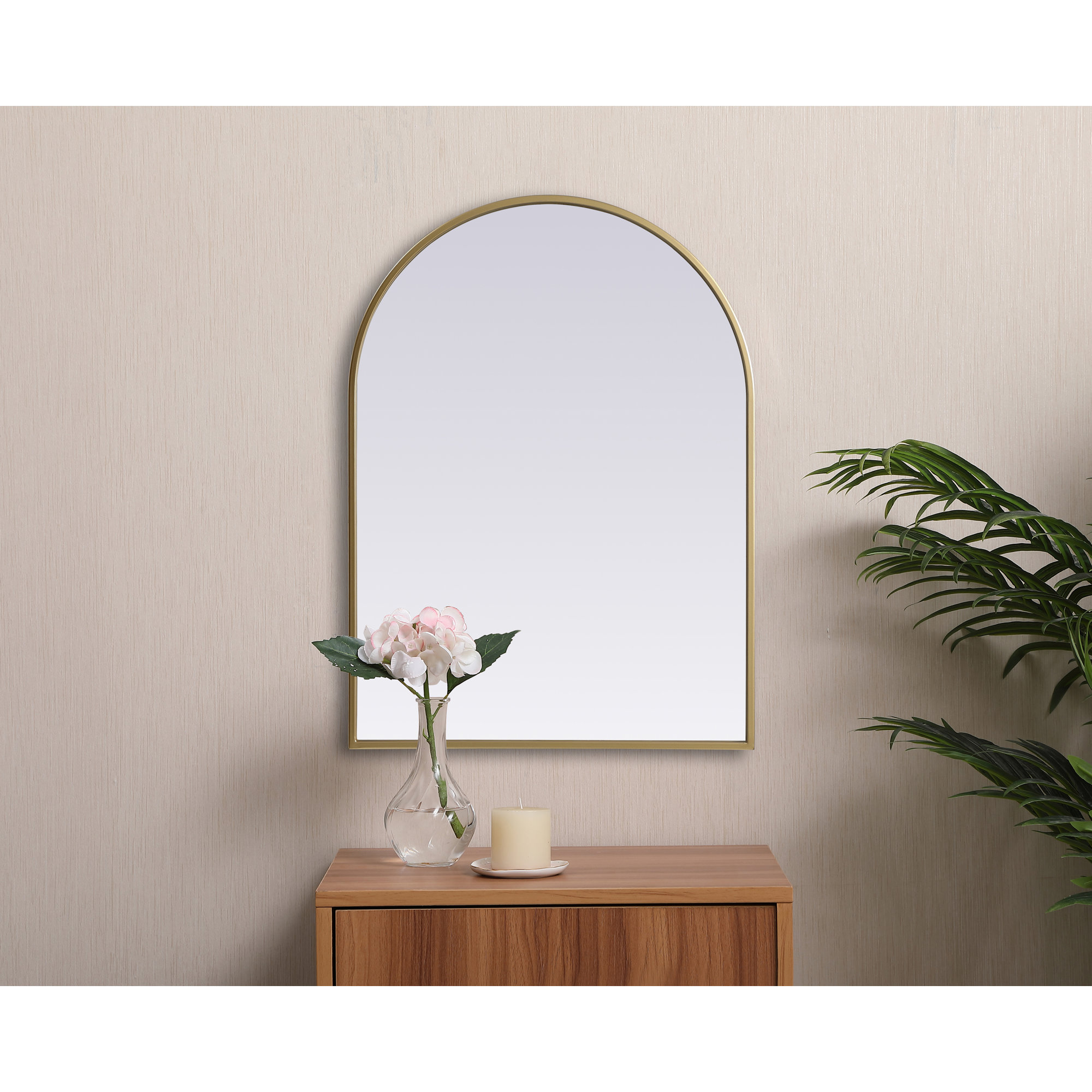 Sabine Metal Arch Wall Mirror, 30" x 22", Brass