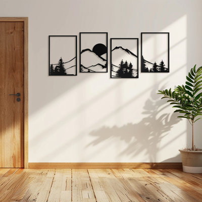  Ensemble de 4 décorations murales en métal, art mural Morden pour le salon, couloir de chambre à coucher, motif de montagne naturel