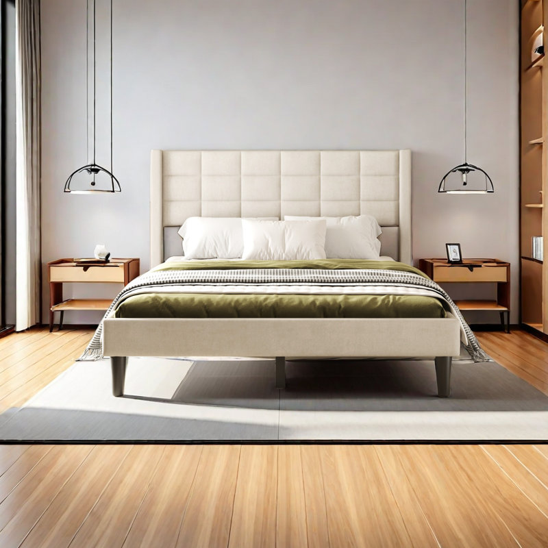 Faheem Upholstered Platform Bed, Beige