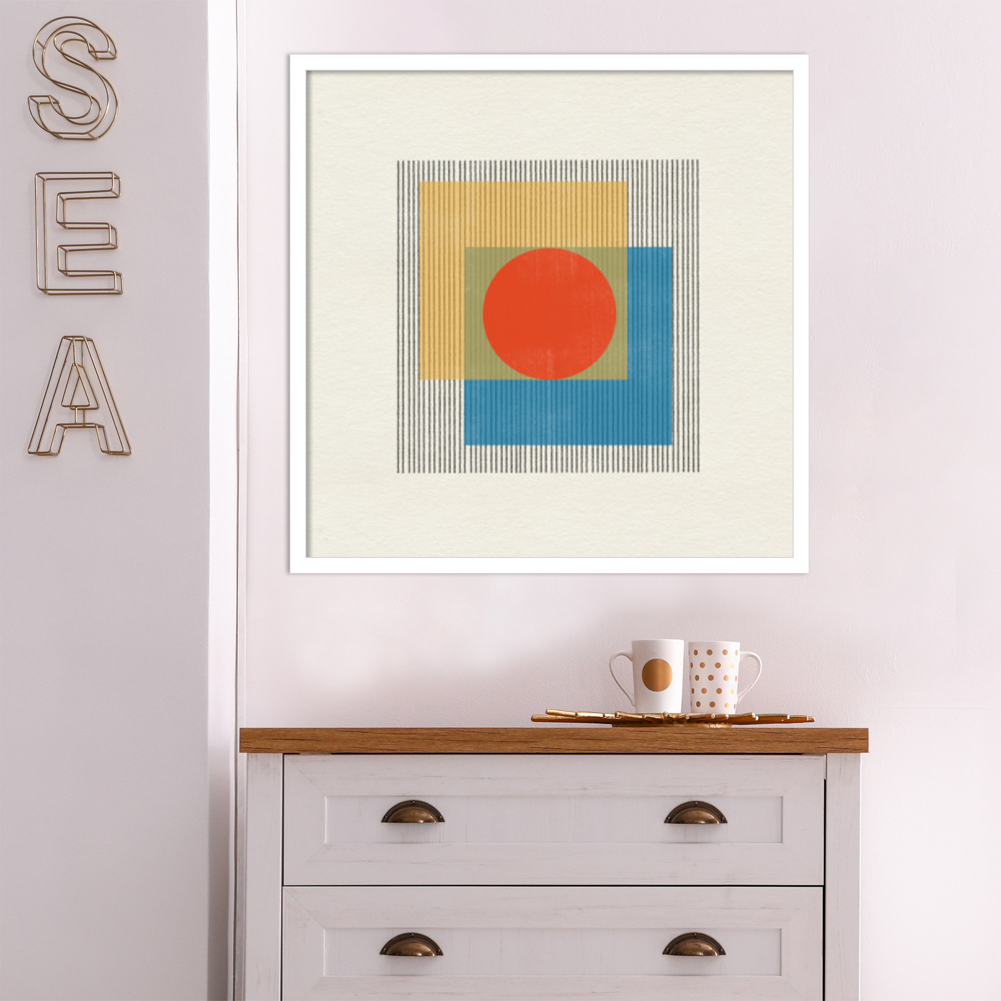 Midcentury Modern Object No 3 by Miuus, White, 25" H x 25" W x 1" D