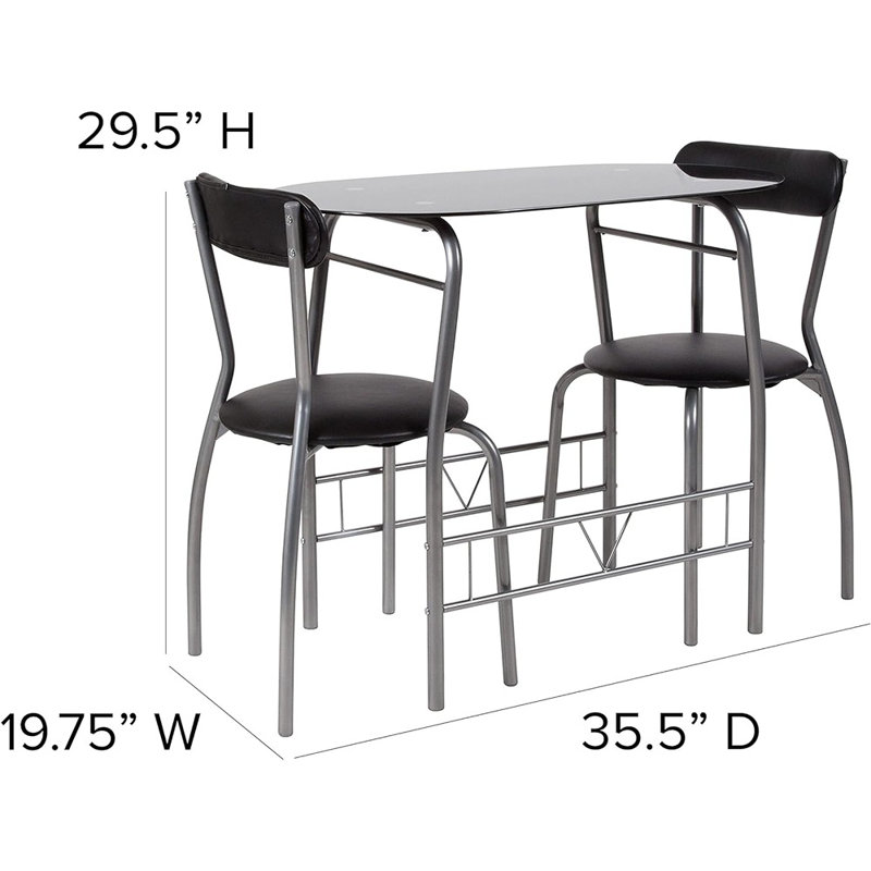 Ensemble bistro 3 pièces avec dessus en verre et chaises en vinyle Paugh Sutton, Noir