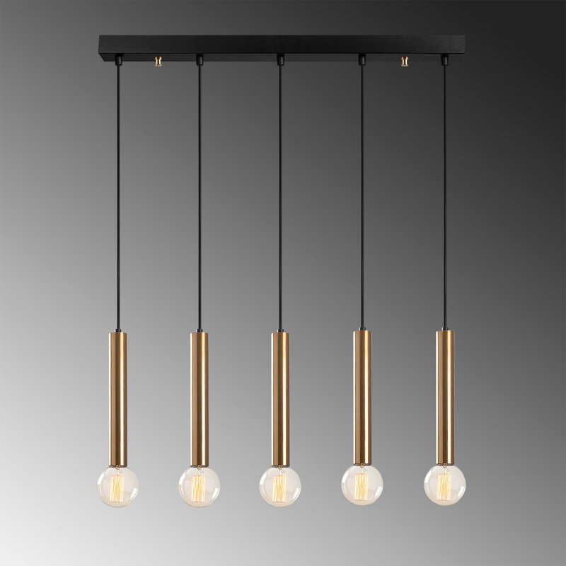 Lustre moderne élégant, structure en métal rétro, 53,1 po x 2,4 po x 53,1 po | Hauteur réglable: 53,5 pouces | 5 x douilles E27 (40 W maximum) | Parfait pour les décorations glamour et scandinaves | Luminaire élégant, ampoule non incluse