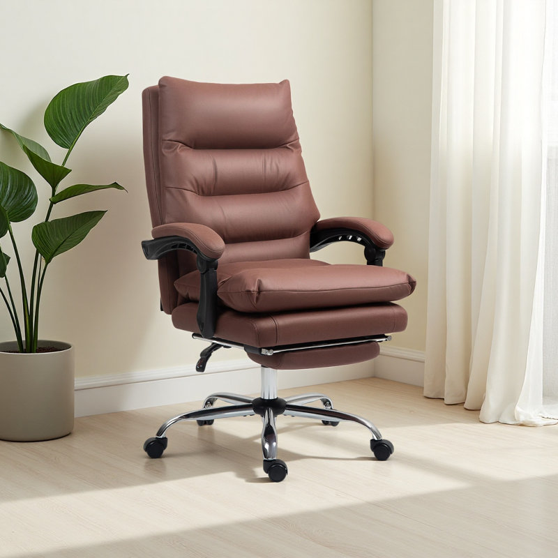 Microfibre Massage Office Chair, Heated Reclining Chair with Footrest, Double-tier Padding, Swivel Wheels