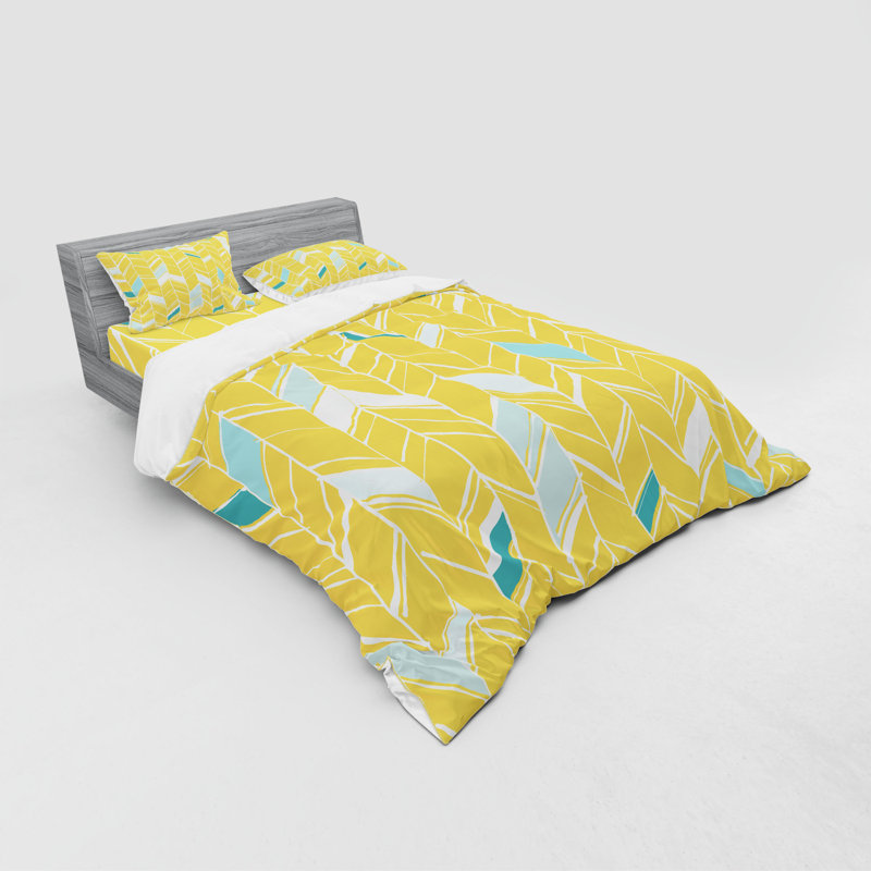 Ensemble de housse de couette en microfibre pâle / bleu / moutarde, Housse de couette grand + 3 pièces supplémentair