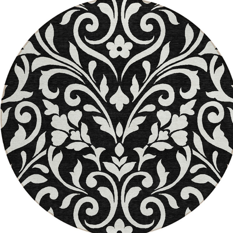 Tapis rond noir et ivoire 8 po