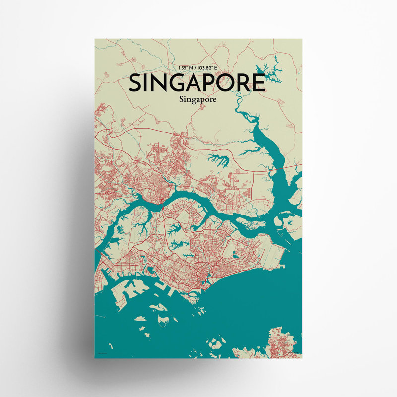 Singapore City Map in Tricolour 1 Piece Wall Art, 17cm H x 11cm W x 0.05cm D