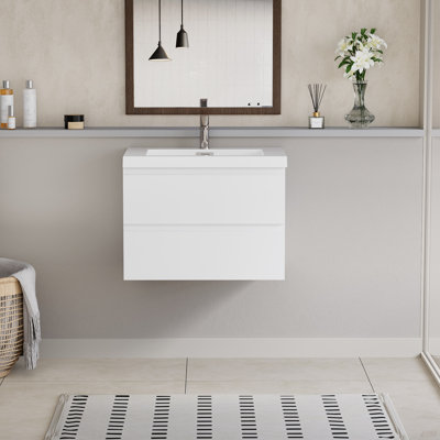 Floating Bathroom Vanity With Sink, Modern Wall-Mounted Bathroom Storage Vanity Cabinet With Resin Top Basin And Soft Close Drawers