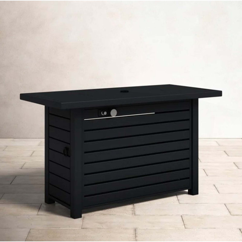 Table de foyer d'extérieur en acier au propane / gaz naturel avec couvercle, Noir, noir, noir, noir