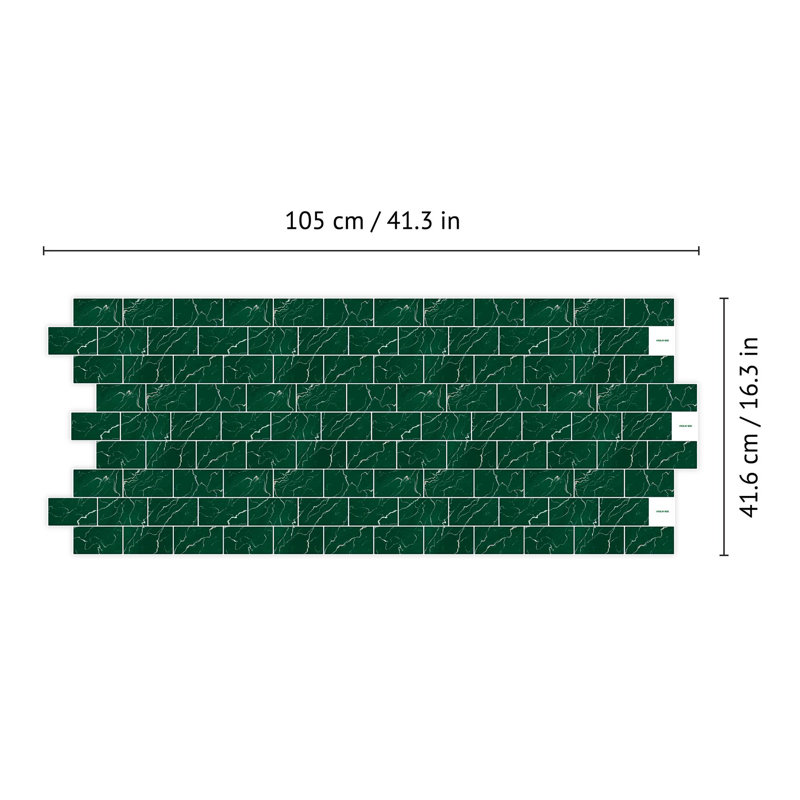 14cm W x 28cm L Aluminum Peel and Stick Subway Tile, Green