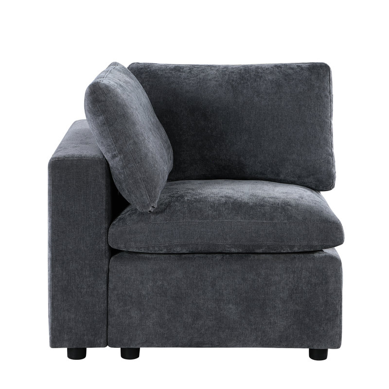 Grey Chenille Modular , Left Facing Armchair With Extra Padding Sectional Armrest Chair - And Elegant