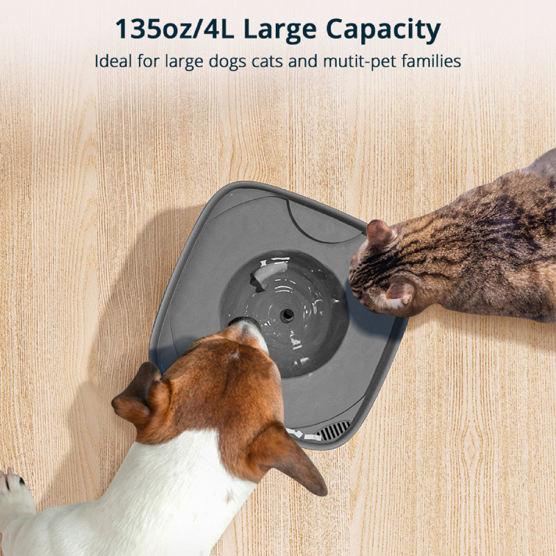 Fontaine à eau automatique 135Oz / 4L pour chats, ultra-silencieuse, conception Vortex à nettoyage instantané, Gris