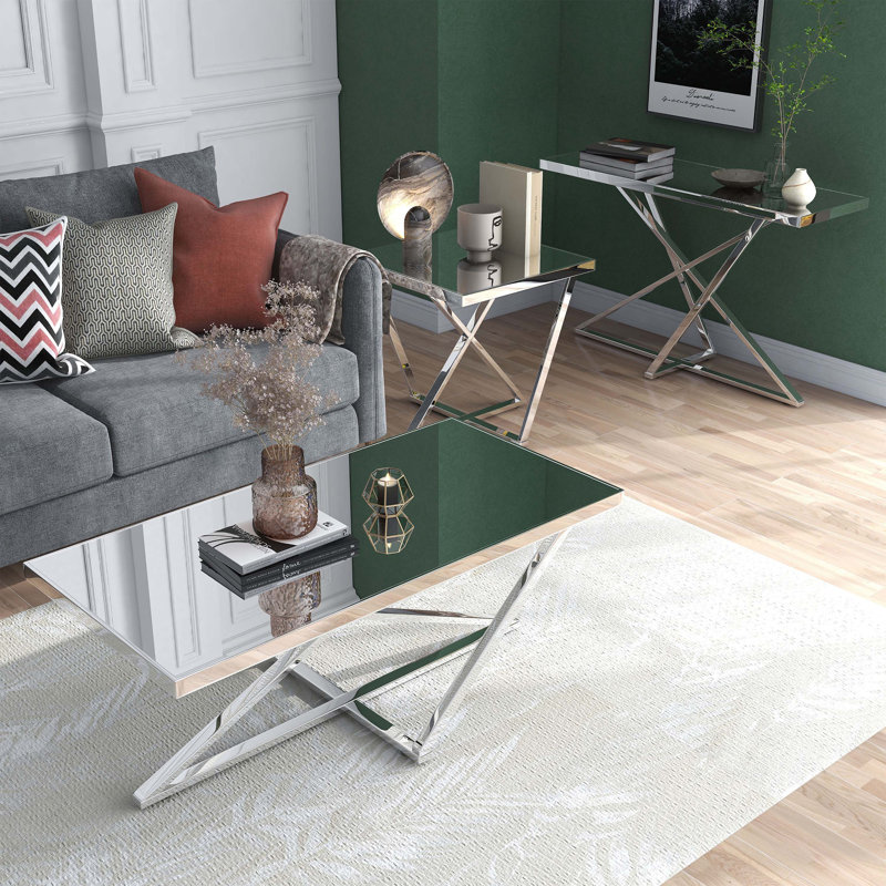 Ashaz Coffee Table Set, 3 Pieces: Console Table, End Table, Coffee Table