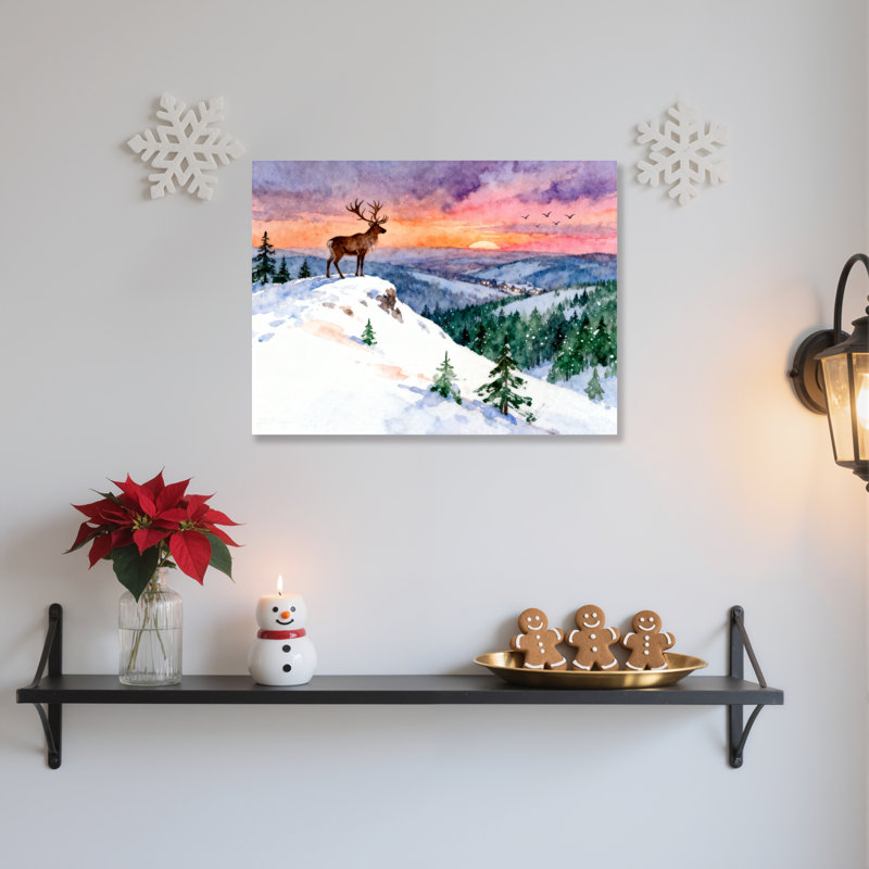 «Winter Deer Landscape», art mural sur toile, 12" H x 18" W