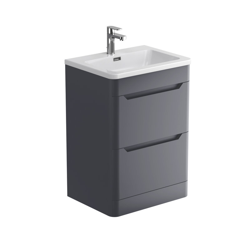 Eve 600mm Single Bathroom Vanity with Integrated Polyglomerate Basin, Charcoal