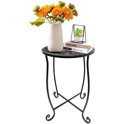 Table d'appoint ronde en métal pour petit espace, table de bout intérieure / extérieure résistante aux intempéries pour patio, cour, porche, balcon, jardin ou table de chevet, table d'appoint pour plante