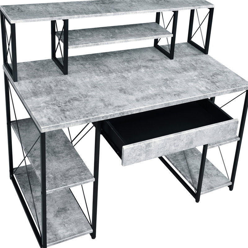 Bureau d'écriture noir et gris avec de nombreuses options de rangement - fonctionnel et élégant pour les espaces de bureau