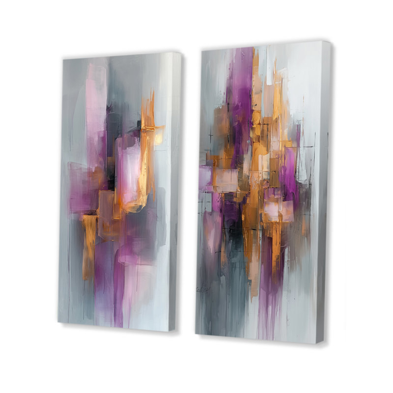 Encre mauve à encre liquide mauve prismatique I - Collection d'art abstrait 2 pièces, H 28 po x l 25 po, Toile tendue