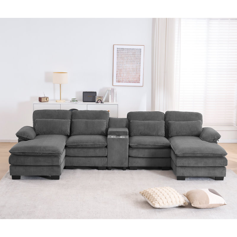 124'' U-shaped Sectional Sofa, 4-Seater Modular Sofa With Storage, Living Room Cloud Couch Sleeper Sofa Sectional With Chaise,With Console And USB 
