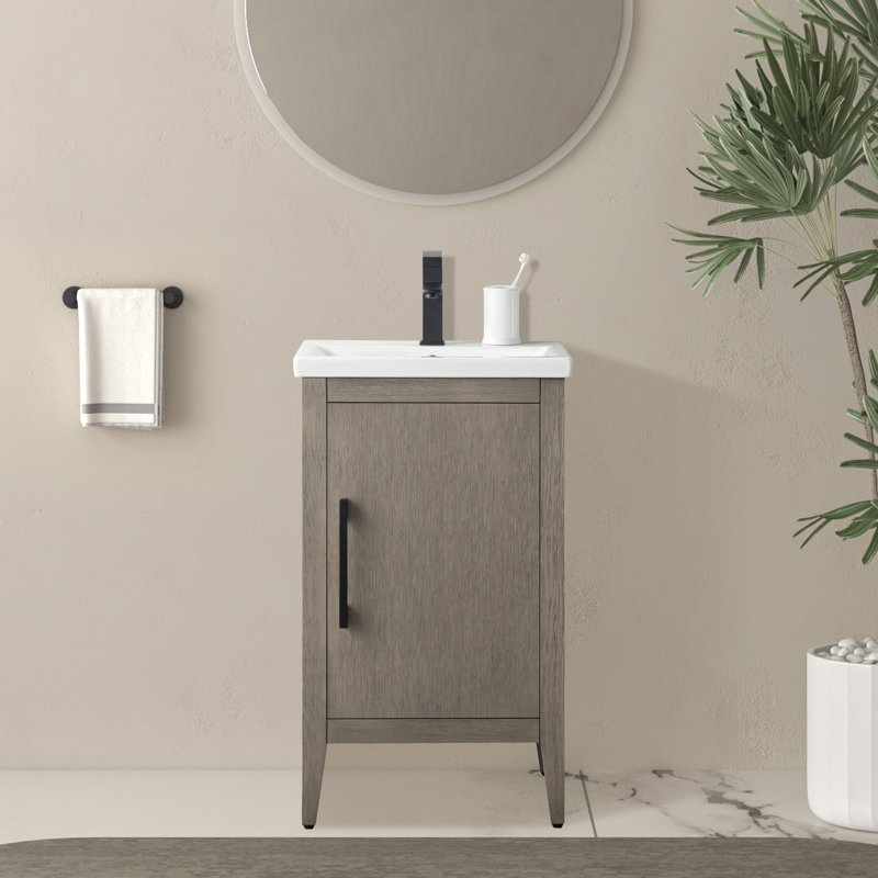 Ensemble de meuble-lavabo simple 20 po avec plateau en céramique Chambery, Bois flottant gris, Noir mat